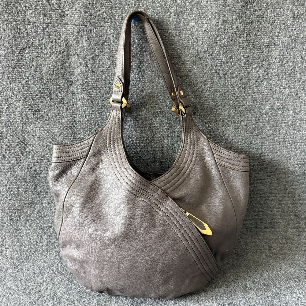 orYANY Tracy Gray Crescent Shoulder Bag Zip Closure Gold-Tone Hardware Geometric